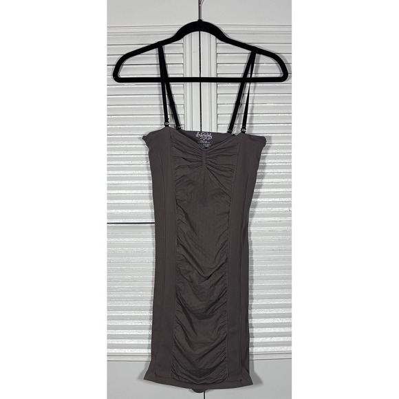 Intimately Free People Dresses & Skirts - Intimately Free People Ruched Bodycon Slip Dress Taupe M/L Swiss Dot Stretch